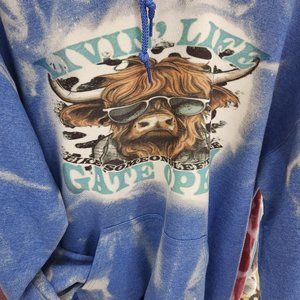 NWOT highland cow bleached blue hoodie